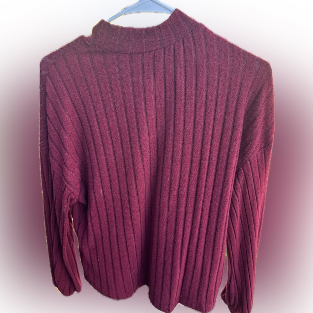 SHEIN Ribbed Maroon Mock neck Sweater